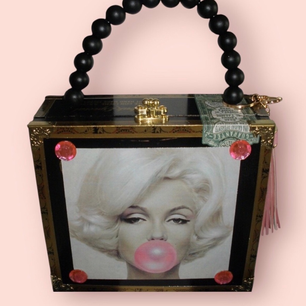 Rare Marilyn Monroe Black, Pink And Gold Handbag Clutch Crossbody Cigar Box